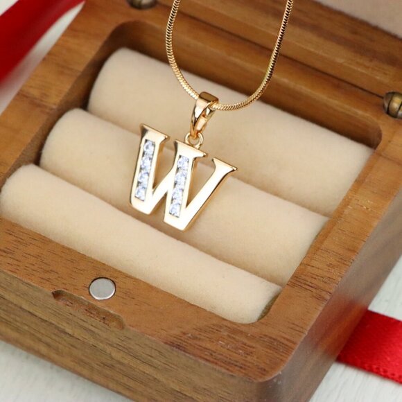 "Rose Gold Letter W Pendant with Crystals – Elegant Personalized Charm,XPPT1372 - Picture 2 of 13